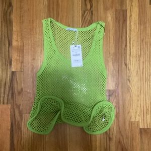 Zara Never Worn Netted Green Sculpture Tank Top